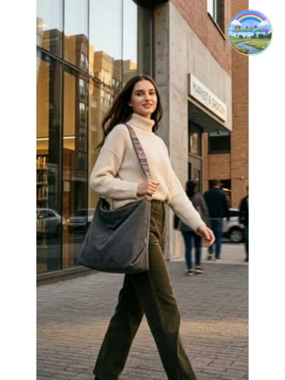 Corduroy Tote Bag Large Capacity Crossbody Shoulder Handbag